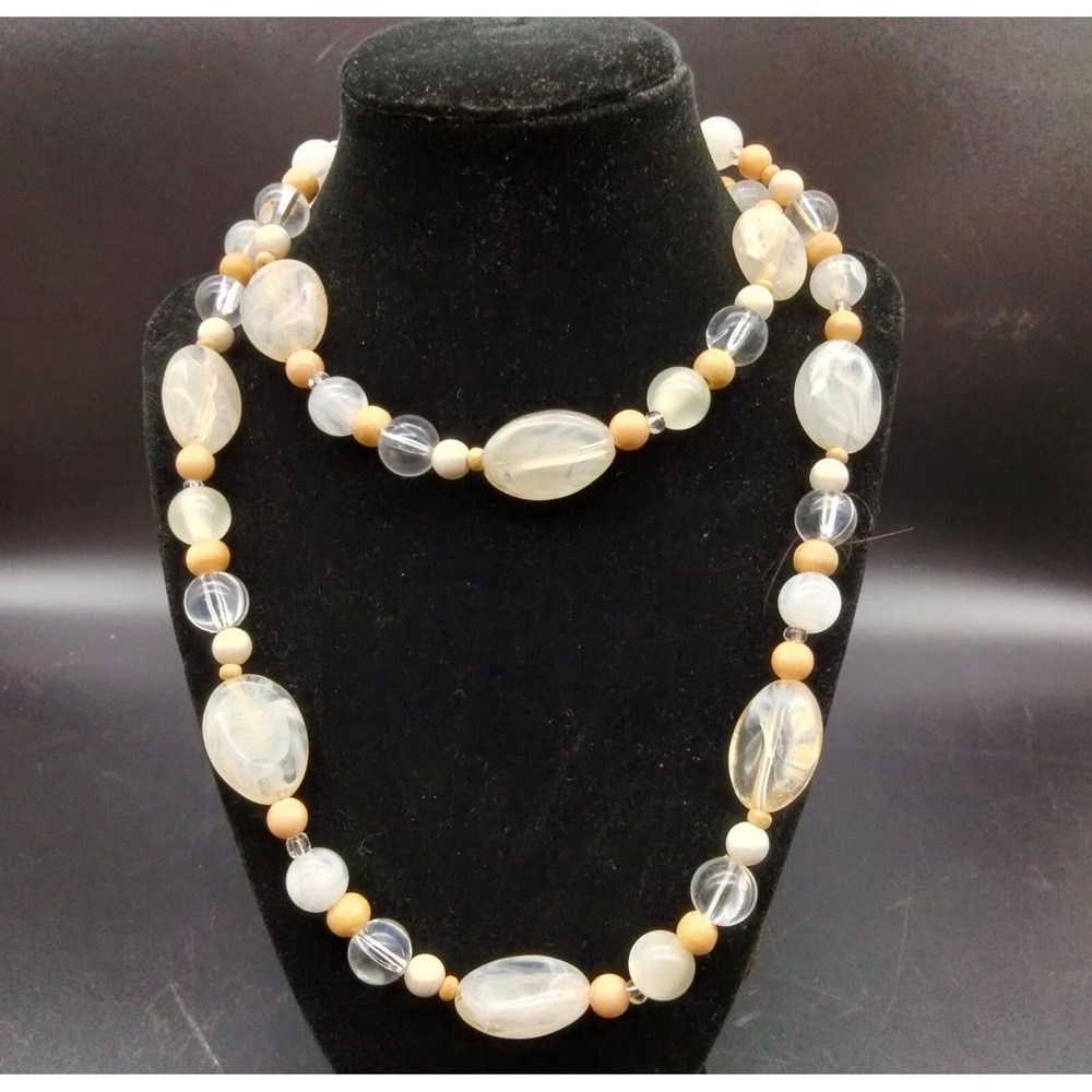 Unbranded Chunky Necklace Women OS White Beige Acrylic Beaded Statement VTG